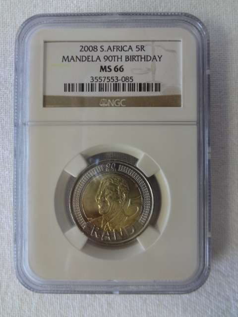 2008 South Africa R5 Mandela 90th Birthday NGC MS 66 - as per photo