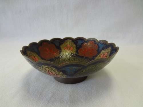 Brass Enamel Peacock Trinket Bowl - as per photo