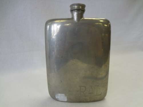 Silver Plated Hip flask in good condition, engraved RAL as per photo