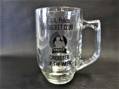Castle - S.A. Police cricket club glass beer mug - as per photo