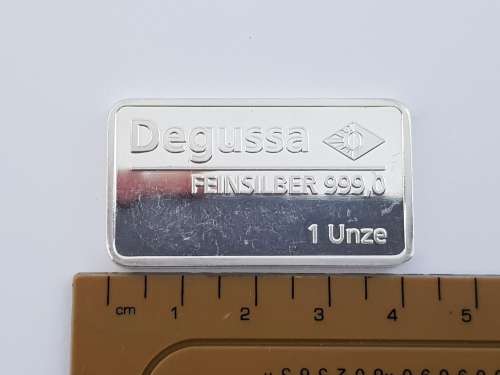 Degussa Feinsilber 999.0 1 Ounce Fine Silver Bullion Bar as per scan