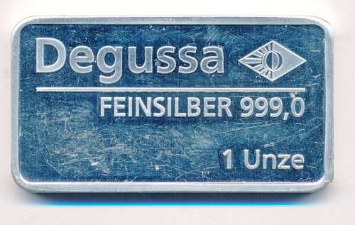 Degussa Feinsilber 999.0 1 Ounce Fine Silver Bullion Bar as per scan