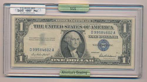 Blue Seal SGS Graded American 1 Dollar Banknote as per scan