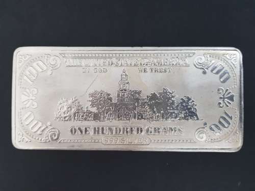 USA  100 Dollar Silver Bar 100g as per scan
