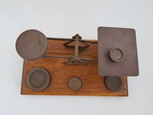 Antique Post Office Letter Scale with Weights as per photo
