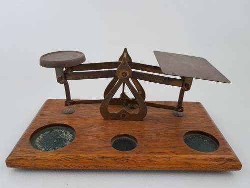 Antique Post Office Letter Scale with Weights as per photo