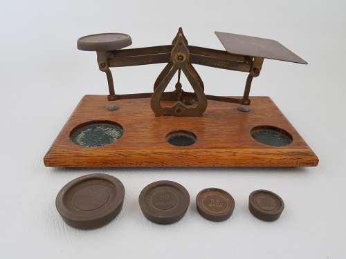 Antique Post Office Letter Scale with Weights as per photo