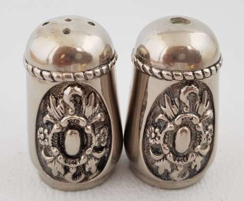 Mini Silver Plated Salt & Pepper Shakers as per photo