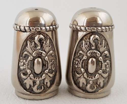 Mini Silver Plated Salt & Pepper Shakers as per photo