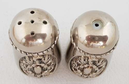 Mini Silver Plated Salt & Pepper Shakers as per photo