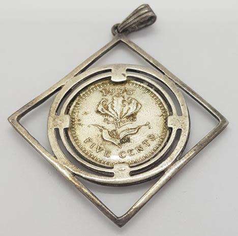 1975 Rhodesia 5c in Sterling Silver Pendant as per photo