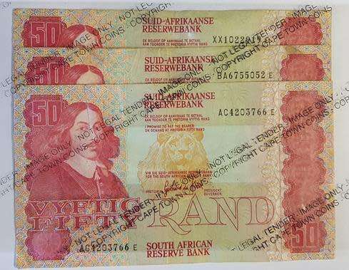 3 Gerhard de Kock R50 notes, a normal, a scarse BA and a replacement XX as per scan