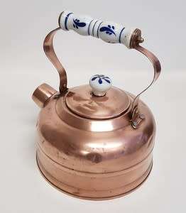 Vintage Copper Tea Kettle with Delft Handle as per photo