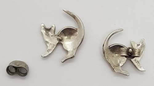 925 Sterling Silver Pussycat Earrings weight 2.3g as per photo