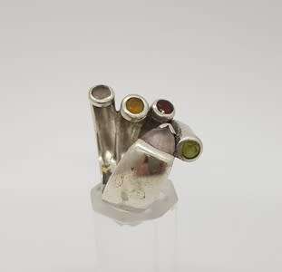 925 Sterling Silver Vintage Ring with Retro Semi-Precious Stones weight 14g as per photo