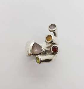 925 Sterling Silver Vintage Ring with Retro Semi-Precious Stones weight 14g as per photo