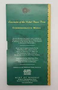 Nelson Mandela Nobel Peace Laureate 1993 30g silver medallion as per photo