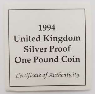 1994 United Kingdom Silver Proof One Pound Coin as per photo