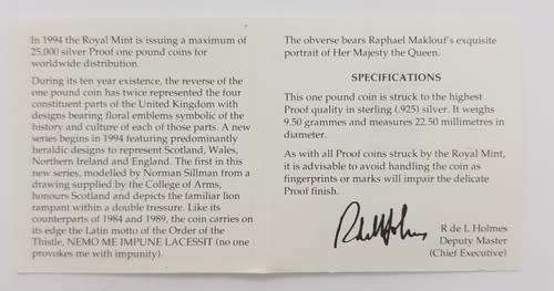 1994 United Kingdom Silver Proof One Pound Coin as per photo