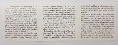 1997 Brittania 2 Pound Silver Proof Coin as per photo