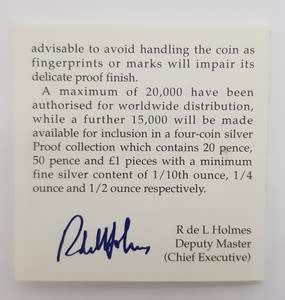 1997 Brittania 2 Pound Silver Proof Coin as per photo