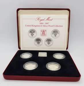 1984-1987 United Kingdom 1 Pound Silver Proof Collection as per photo