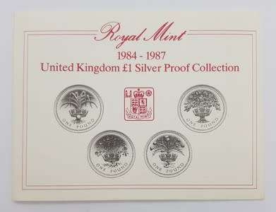 1984-1987 United Kingdom 1 Pound Silver Proof Collection as per photo