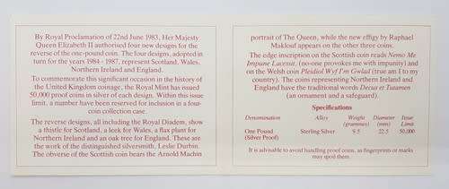 1984-1987 United Kingdom 1 Pound Silver Proof Collection as per photo