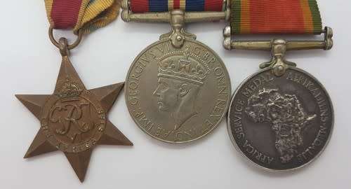 Set of 3 Medals awarded to CJ Spangenberg 107495 incl War, Africa service and Africa star medals asp