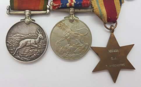 Set of 3 Medals awarded to CJ Spangenberg 107495 incl War, Africa service and Africa star medals asp