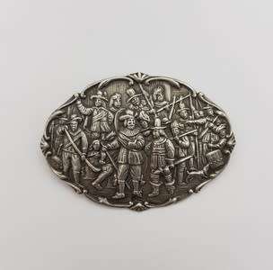 Antique Dutch Repousse Brooch - Silver 900 - Rembrandt`s Night Watch weight 13.5g(6cmx4cm) asp