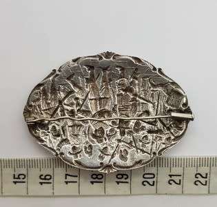 Antique Dutch Repousse Brooch - Silver 900 - Rembrandt`s Night Watch weight 13.5g(6cmx4cm) asp