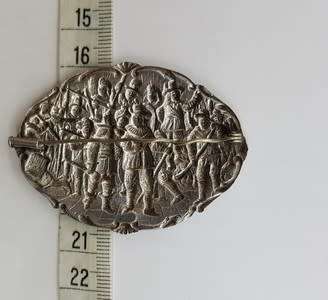 Antique Dutch Repousse Brooch - Silver 900 - Rembrandt`s Night Watch weight 13.5g(6cmx4cm) asp
