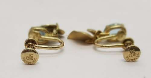 Vintage 14k Gold Overlay Screw Back Earrings with Aquamarine Stones as per photo