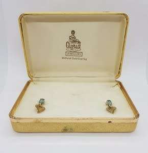 Vintage 14k Gold Overlay Screw Back Earrings with Aquamarine Stones as per photo