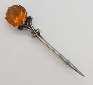 Vintage Scottish Silver Citrine Hallmarked Kilt Pin/Brooch 7cm weight 6.5g as per photo