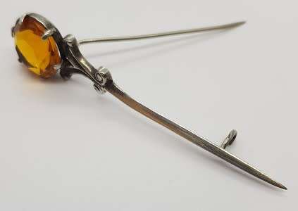 Vintage Scottish Silver Citrine Hallmarked Kilt Pin/Brooch 7cm weight 6.5g as per photo