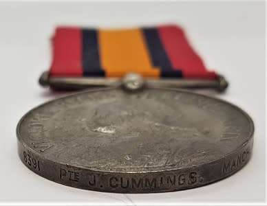 Boer War QSA medal issued to 8391 Pte J Cummings of the Manchester Regiment- as per photo