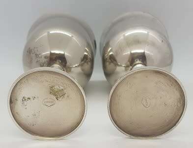 Pair of engraved silver plated goblets - as per photo