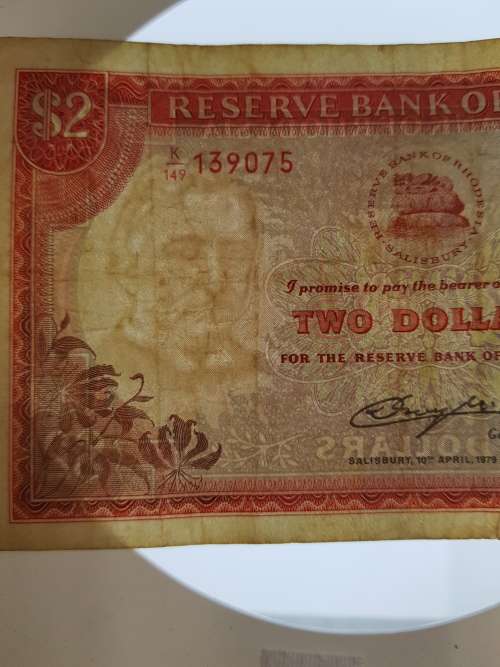 Lot of 3 Rhodesian 2 Dollar Banknotes as per photo