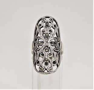 925 Sterling Silver Marcasite Ring size ` O `- as per photo