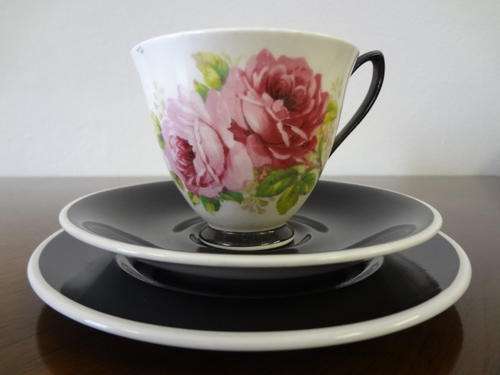 Porcelain cup, saucer and side plate, Royal Albert, American Beauty, set of 3 as per scan