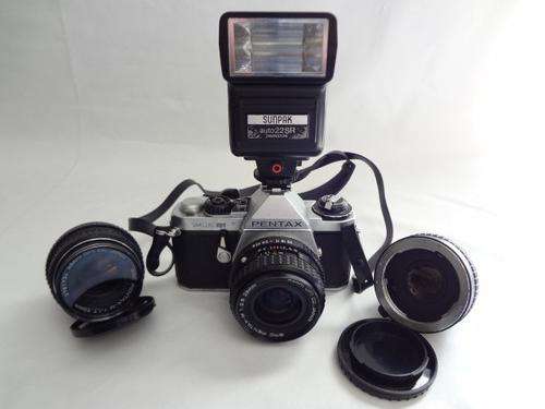 ME Pentax camera with lenses & flash in bag - as per photo
