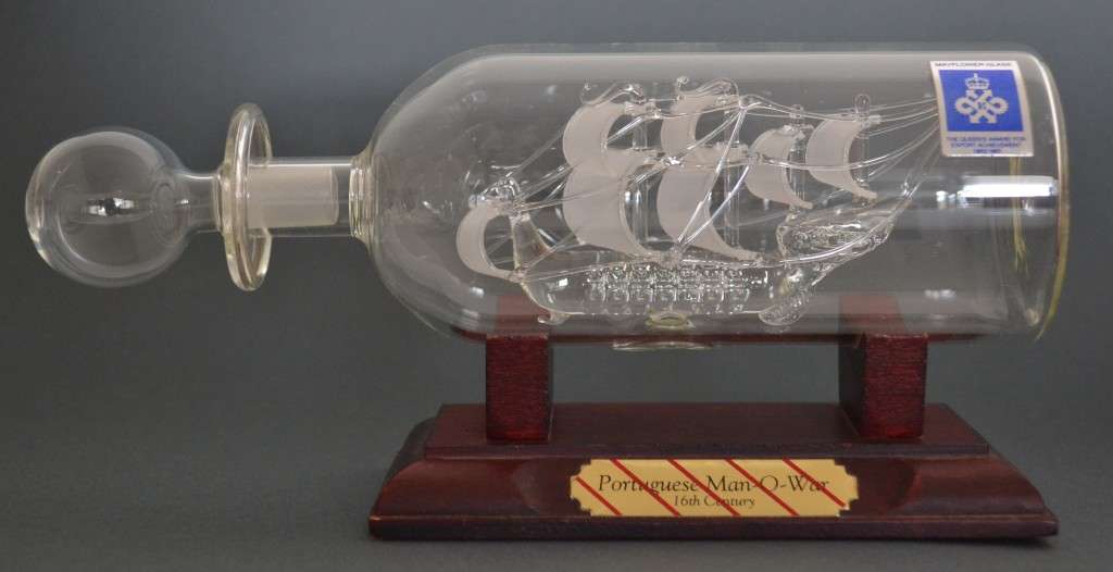 16th Century Mayflower Glass  Portugese Man-O-War Ship in Bottle as per photo