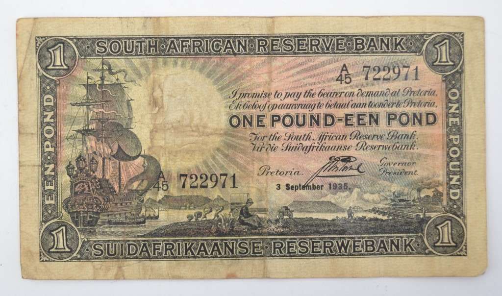 1935 South African J Postmus 1 Pound Banknote as per photo