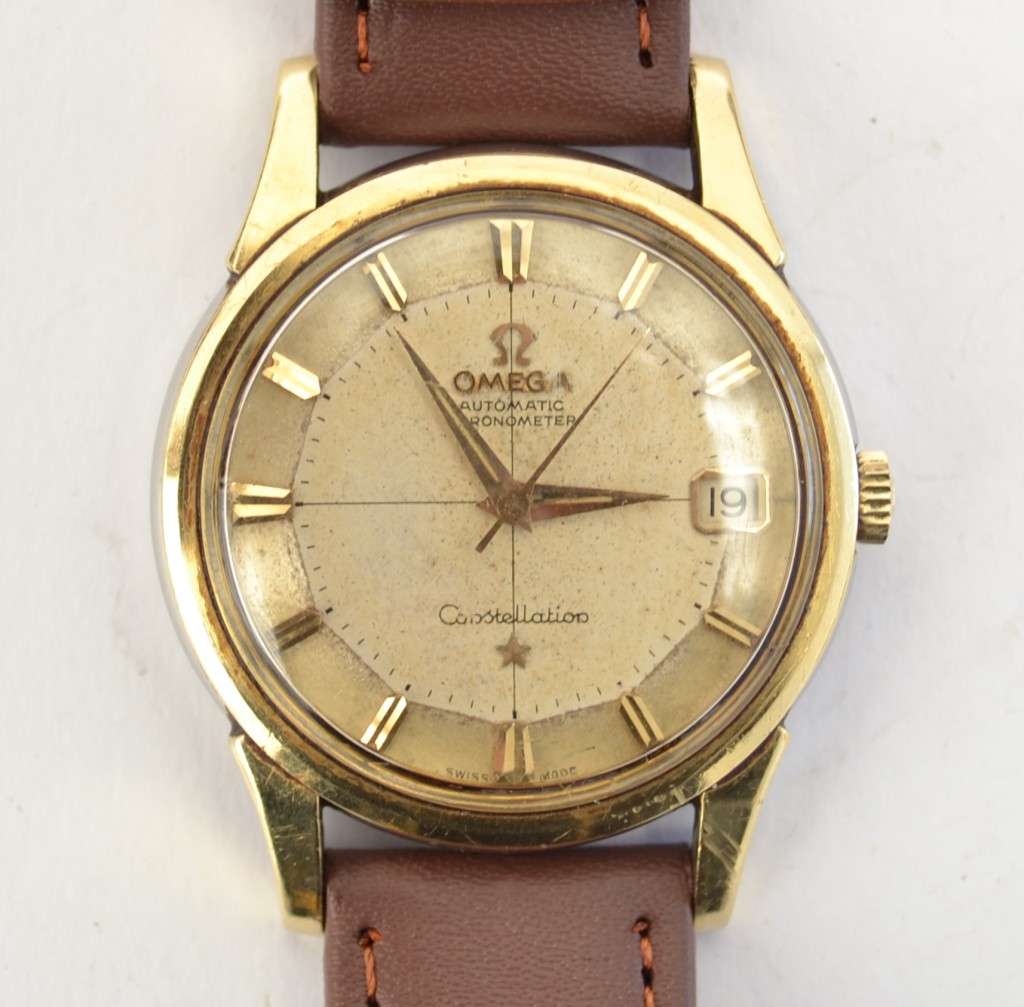 1960`s Omega Constellation Automatic Men`s watch Pie Pan 14k Gold & Stainless Steel as per photo