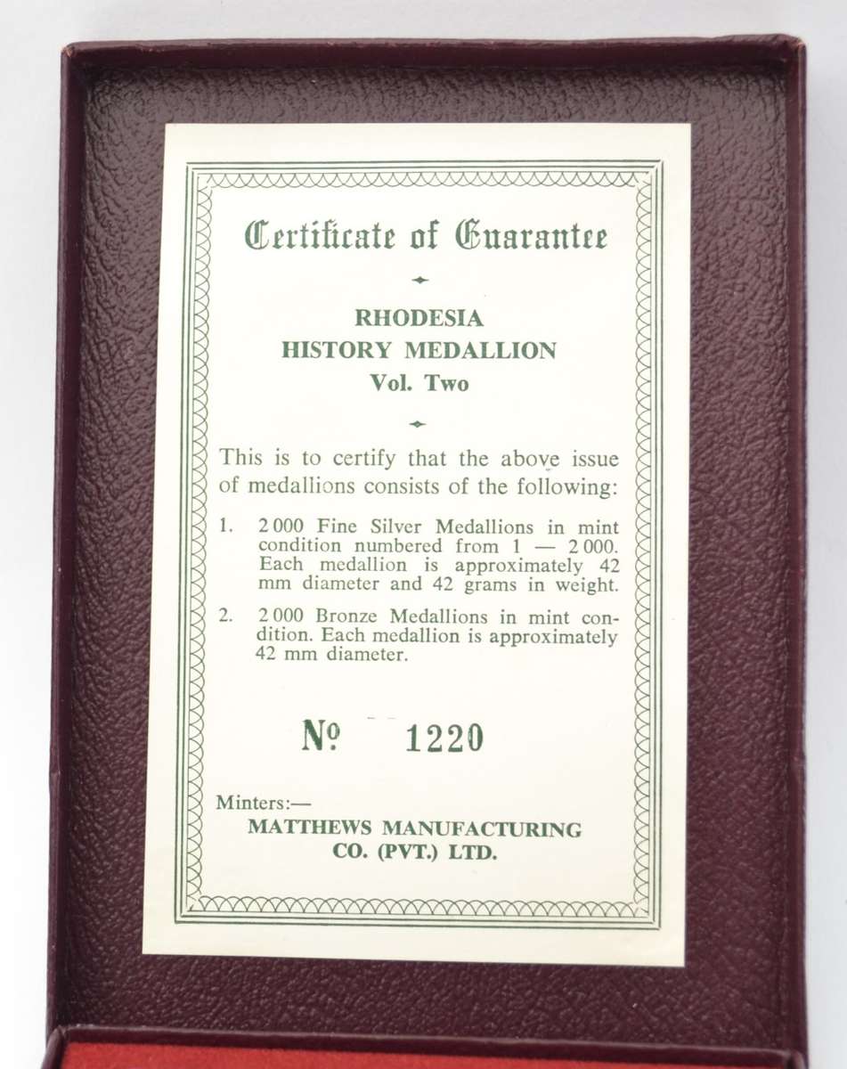 Rhodesian History Medallion Fine Silver weight 42g as per photo