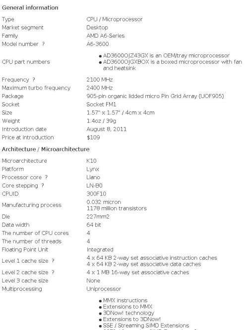 AMD Processor/A6-3600 series/ Socket FM1