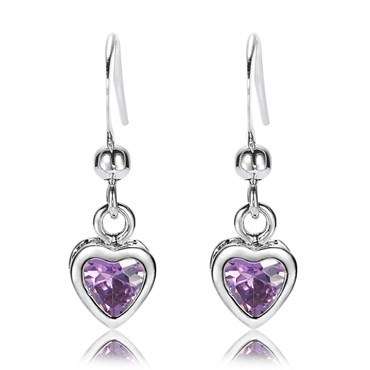 **GORGEOUS HEART CUT AMETHYST EARRINGS SET IN WHITE GOLD**