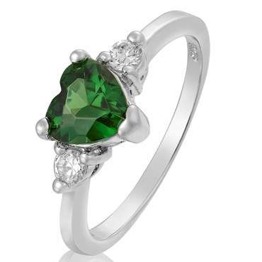 **CLASSIC WHITE GOLD HEART CUT GREEN EMERALD RING**